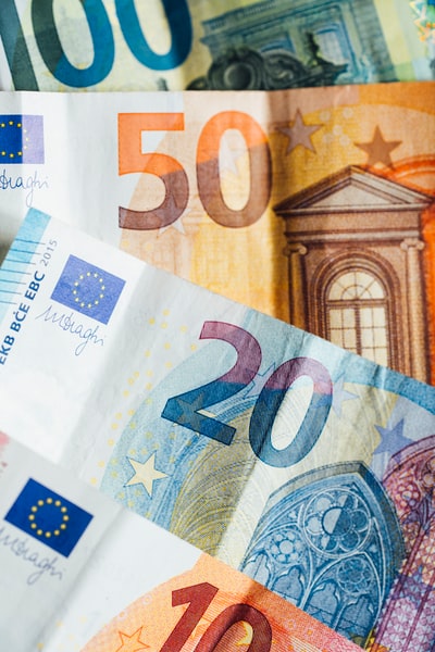 棕色木桌上的20欧元钞票
